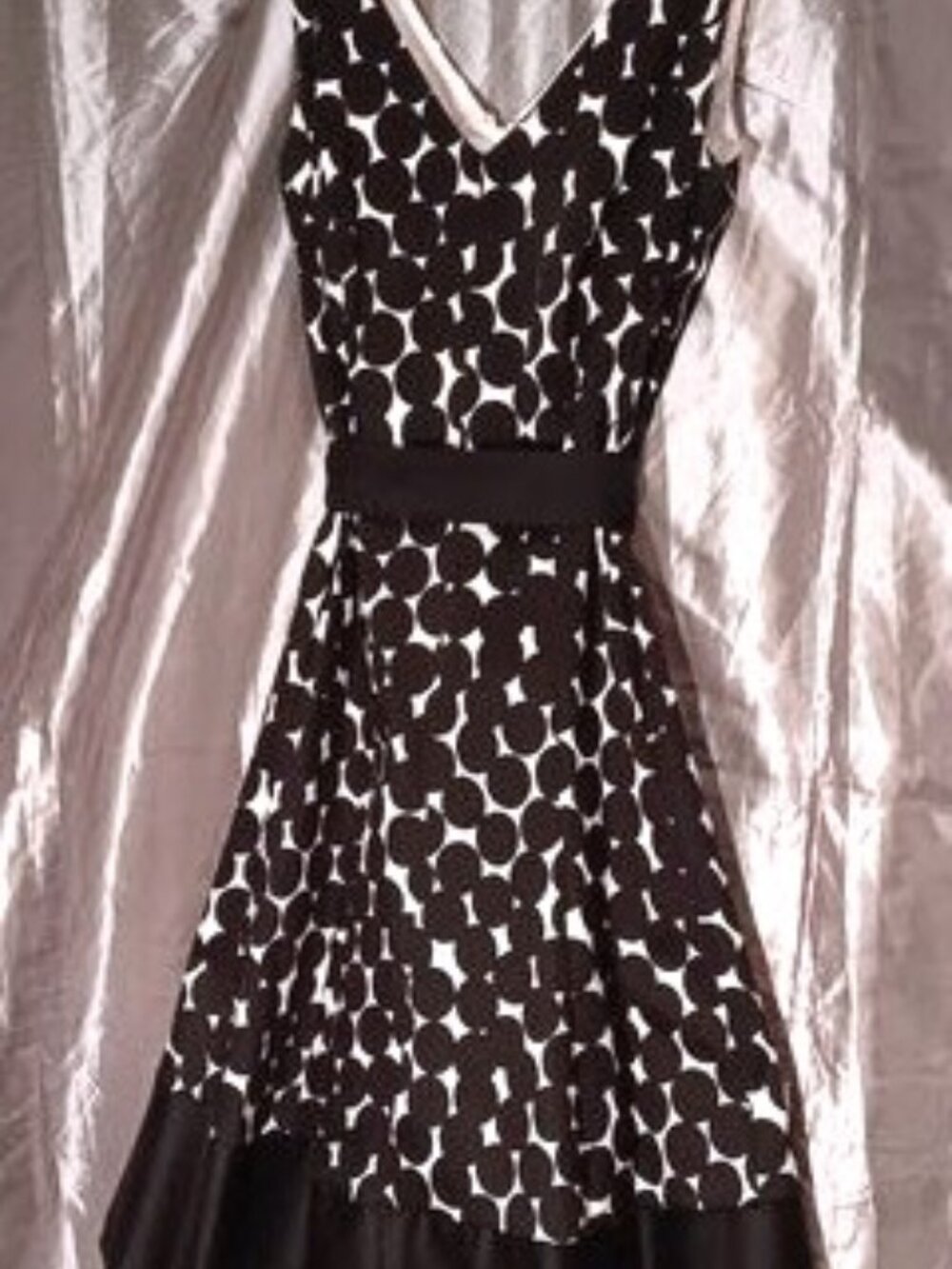 Nine West Women's black & white cotton polka dot with tie bow belt -14W